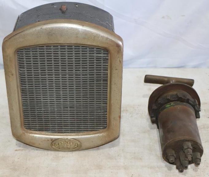 1920's Cadillac Miniature Radiator and Brass Prest-o-Lite Gas Tank Pressure (1 of 4)