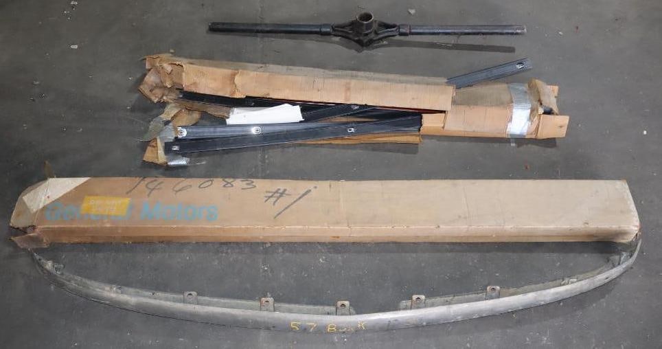 Group of 4- 1957 Buick Bumper, NOS GM Luggage Rack, GM Trim and Pipe Threader (1 of 4)