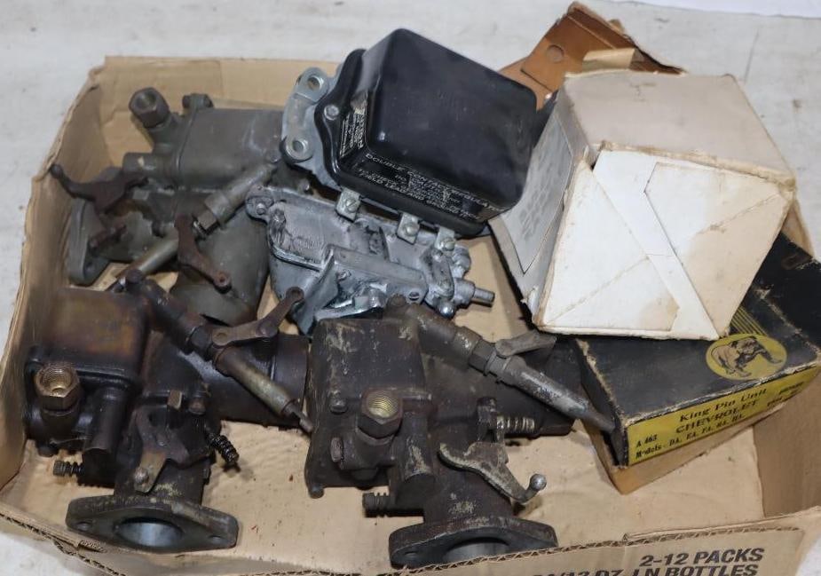 Box of Carburetors, Contact Regulators, Spindle Pins and More: 1920's-1930's carburetors