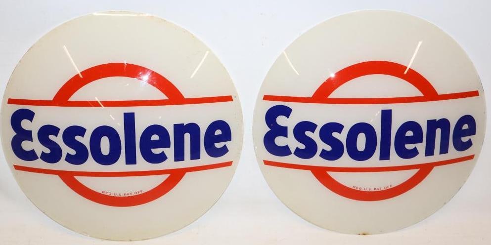 Pair of Essolene 16.5" Gas Pump Globe Lenses: Both lenses have some discoloration in the white areas but are overall in nice condition