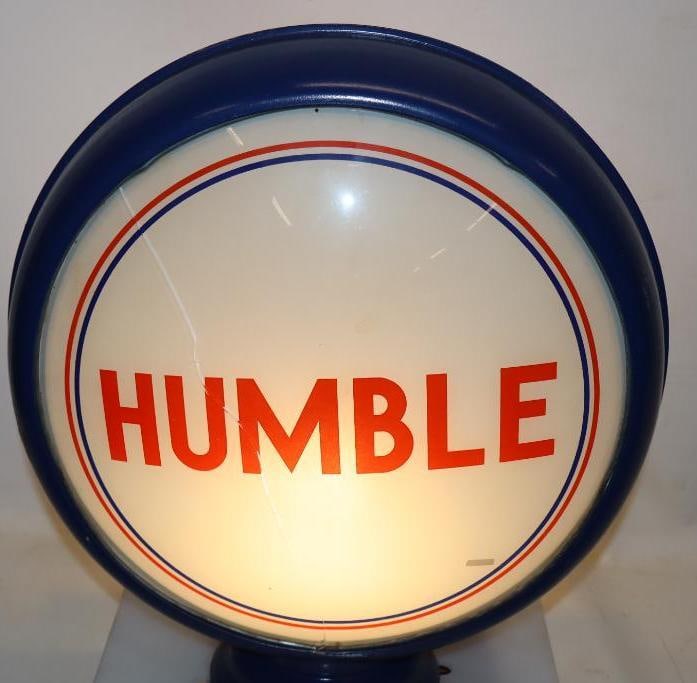 Humble 15" Metal Body Gas Pump Globe Single Lens: This is a single lens that has a crack in the center, it is on a repainted metal body