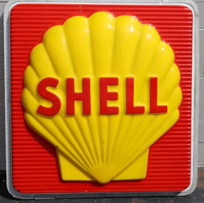Embossed Plastic Shell Motor Oil and Gasoline Service Station Sign (1 of 7)