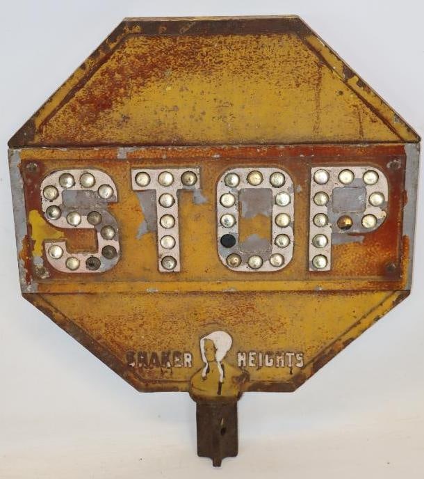 Shaker Heights Glass Cats Eye Cast Iron Stop Sign (1 of 8)