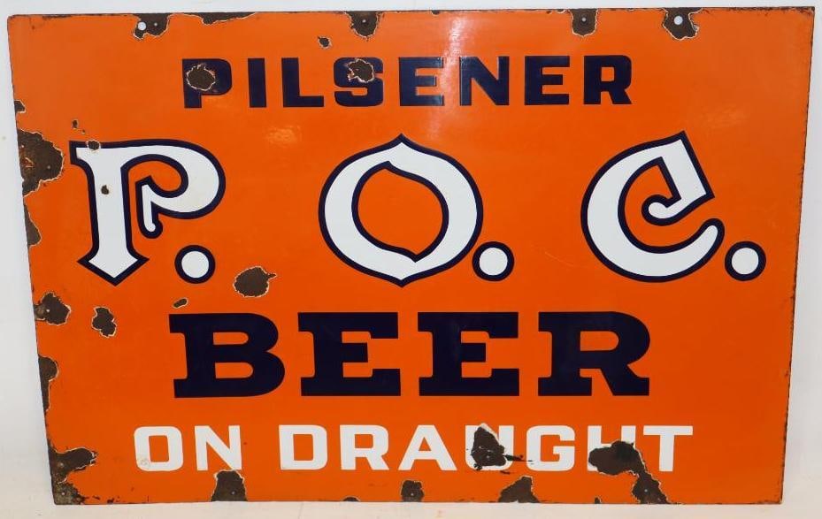 P.O.C. Pilsener Beer On Draught DSP Porcelain Sign (1 of 10)