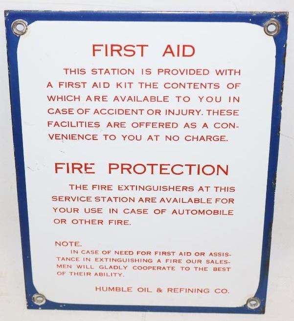 Humble Oil and Refining SSP Porcelain First Aid and Fire Protection Sign (1 of 4)