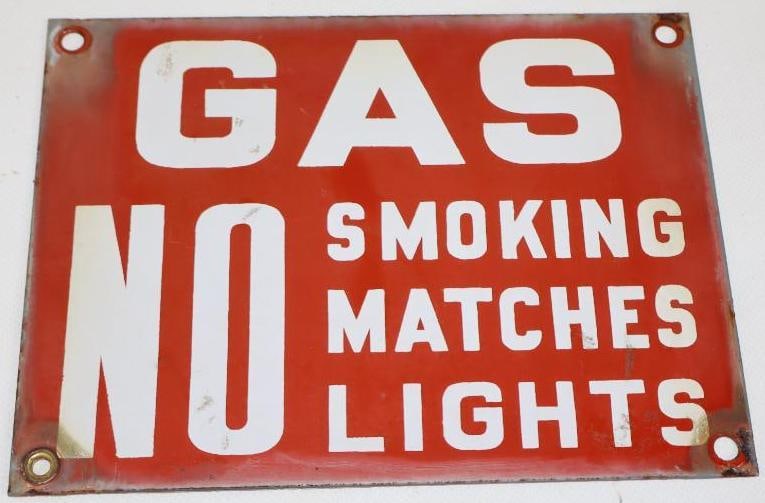 Gas No Smoking Matches Lights Porcelain Warning Sign (1 of 2)