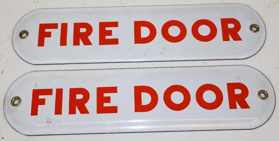Group of 2 Fire Door Porcelain Warning Signs (1 of 2)