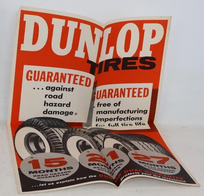 Dunlop Tires Road Hazard Guarantee Advertising Window Sign: 24x36