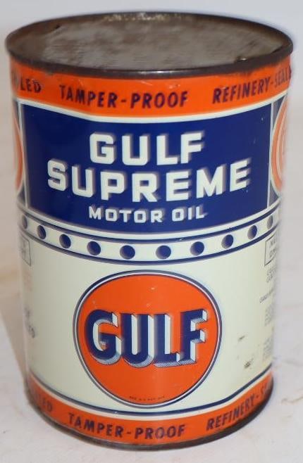 Gulf Supreme 1qt Metal Oil Can: 4x4x5.5 Empty