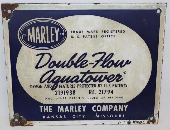 Marley Double-Flo Aquatower Single Sided Porcelain Advertising Sign: 11" x 9"