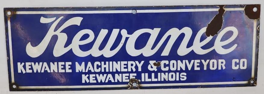 Kewanee Machinery and Conveyor Co Single Sided Porcelain Advertising Sign: 18" x 6"