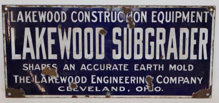 Lakewood Subgrader Single Sided Porcelain Equipment Sign: 20" x 9"