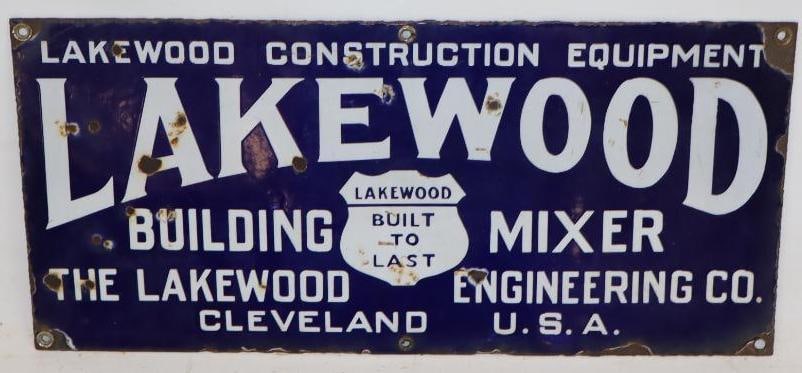 Lakewood Building Mixer Single Sided Porcelain Equipment Sign: 17.75" x 8"
