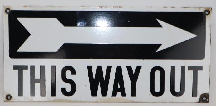 This Way Out Single Sided Porcelain Directional Sign (1 of 2)