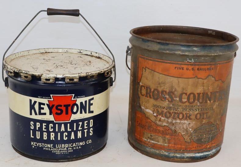 Group of 2 Keystone and Cross Country 5 Gallon and 25lb Grease and Oil Cans (1 of 3)