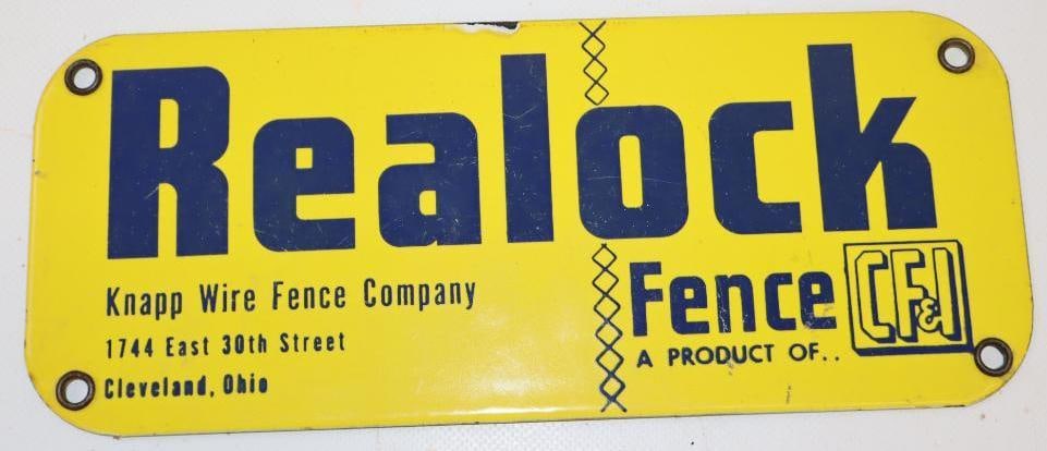 Realock Knapp Vire Fence Porcelain Advertising Sign: 10.25x4.25