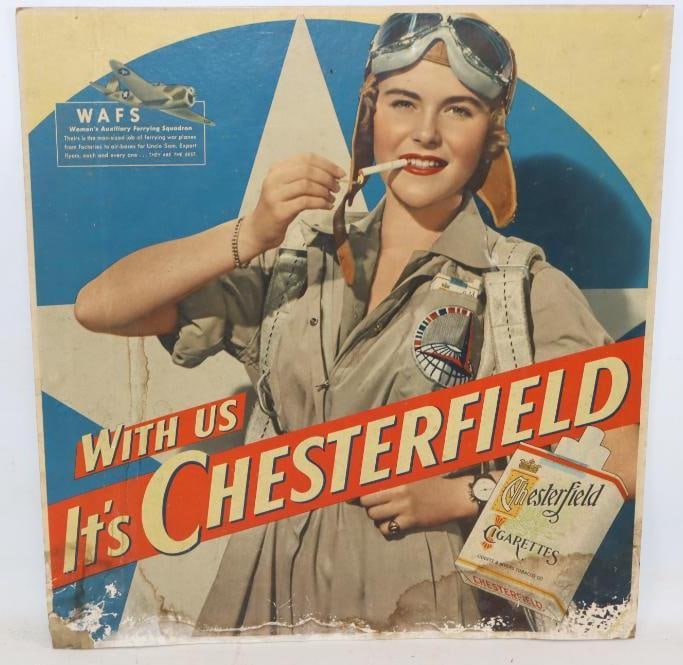 Chesterfield Cigarettes Female Advertising Easel Back Cardboard Sign: 21x22 Missing Easel Back