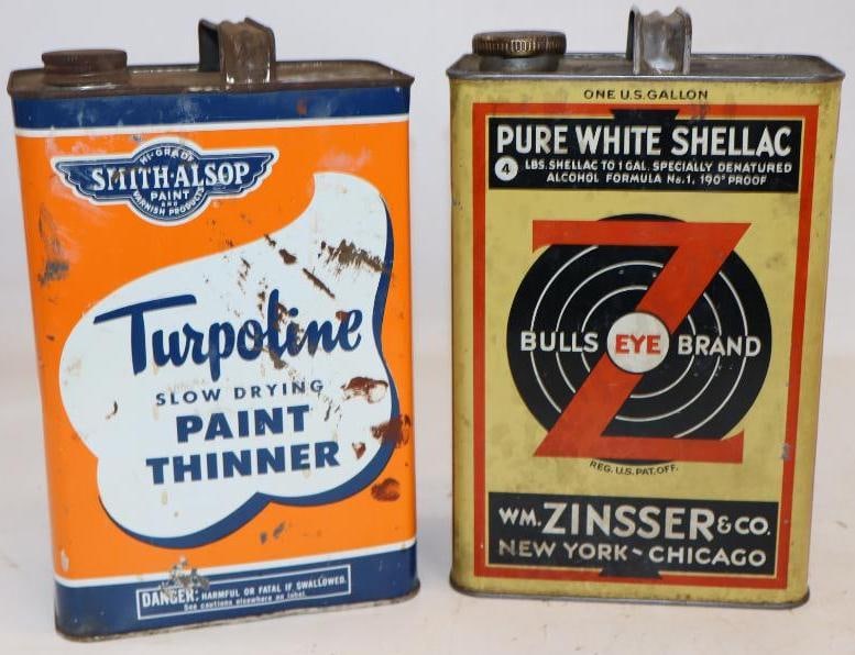 Group of 2 Zinsser Shellac and Smith-Alsop Paint Thinner 1 Gallon Cans: Both are Empty