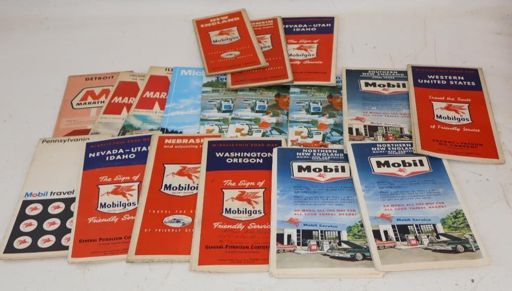 Group of 18 Mobil and Marathon Gas Station Road Maps: largest 8.5" x 5"