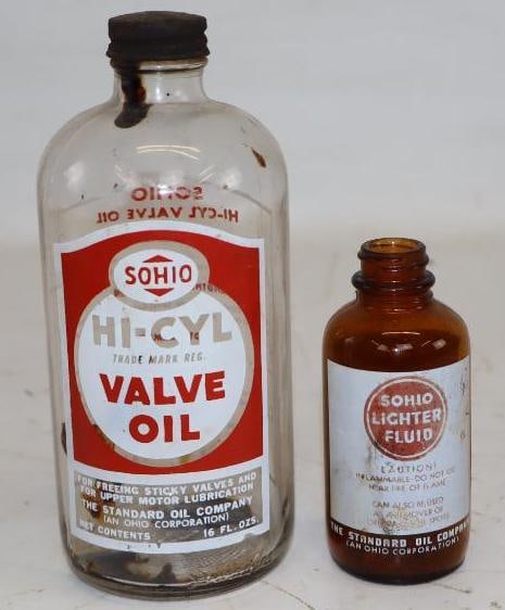 Group of 2 Sohio Lighter Fluid and Valve Oil Glass Bottles (1 of 2)
