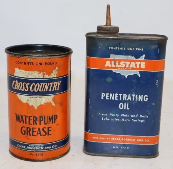 Group of 2 Cross Country and Allstate Grease and Penetrating Oil Cans (1 of 2)