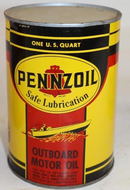 Pennzoil Safe Lubrication Outboard 1 Quart Metal Oil Can (1 of 2)