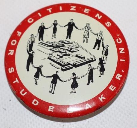 Citizens for Studebaker Advertising Pin Back Badge: 2.25" x 2.25"