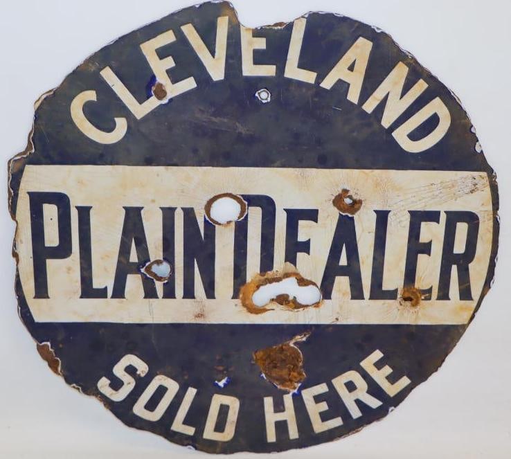 Double Sided Porcelain Cleveland Plain Dealer Sold Here Flange Sign (1 of 4)