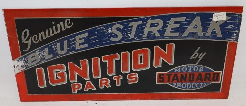 Genuine Blue Streak Ignition Parts Reverse Painted Glass Advertising Sign (1 of 4)