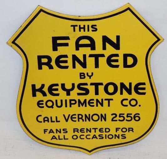 Shiel Shaped Single Sided Porcelain Keystone Equipment Company Advertising Sign: 9x10x1