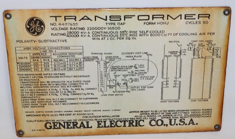 Single Sided Porcelain General Electric Transformer Voltage Sign (1 of 2)