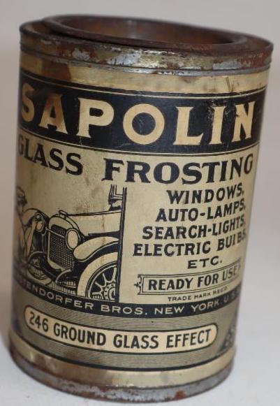 1920s Sapolin Glass Frosting Can With Paper Label: 2x2x2.75