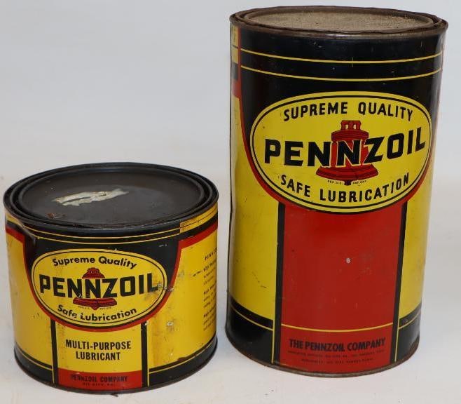 Group of 2 Pennzoil Supreme Quality 5lb and 10lb Grease Cans: largest 6.5" x 6.5" x 10.5", both are empty