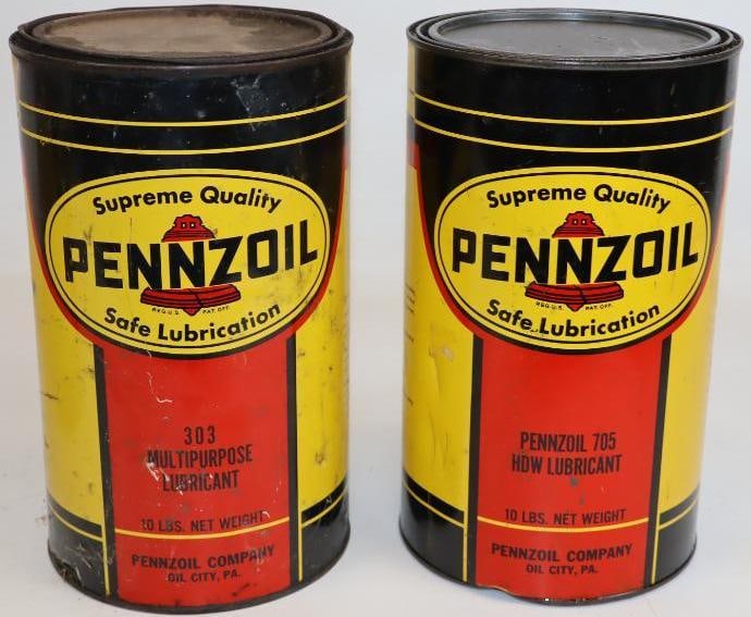 Group of 2 Pennzoil Supreme Quality 10lb Grease Cans: 6.5" x 6.5" x 10.5", one is full