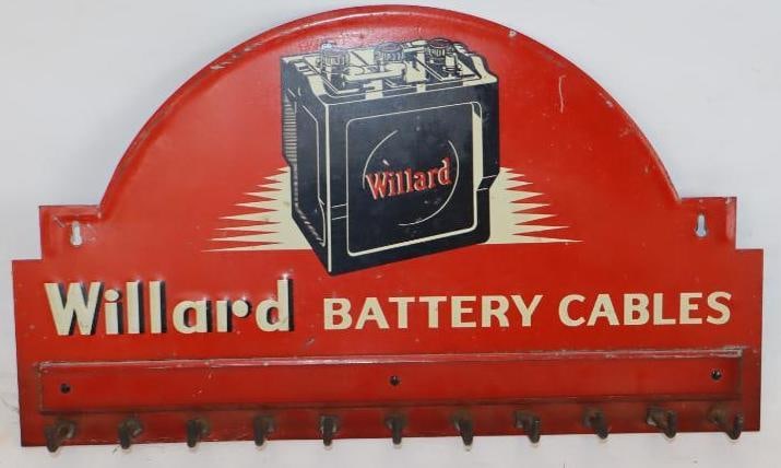 Embossed Willard Battery Cables Advertising Rack Sign is Marked The Mathew, Det MICH (1 of 2)