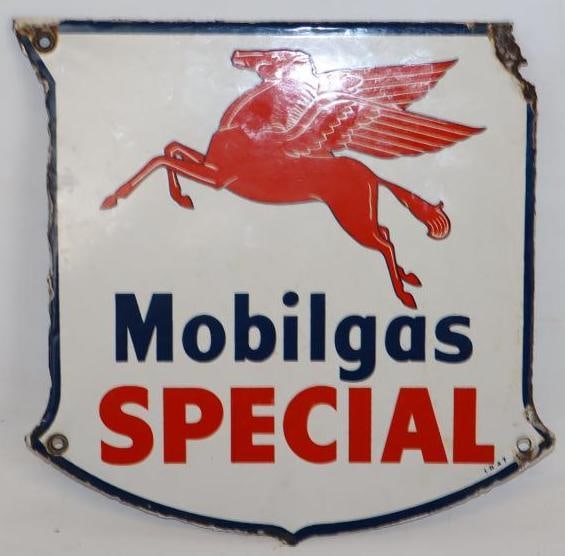 Mobil Gas Special Porcelain Gas Pump Plate: 12x12 is Marked IR 47