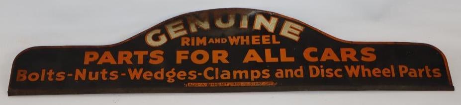 Genuine Rim and Wheel Parts For All Cars Display Rack Header Sign: 30x7 Is Marked Ackermann & Sons Cinti. O.