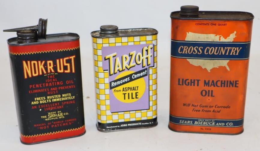 Group of 3 Cross Country, Nok-R-Ust and Tarzoff Advertising Oil Cans (1 of 2)