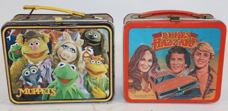 Group of 2 Dukes Of Hazzard and Jim Henson's Muppets Metal Lunch Boxes: Largest is 8.75x7.25x4 No Thermoses