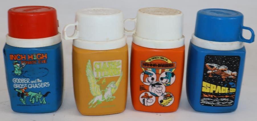 Group of 4 Hanna Barbera, Space 1999, Inch High Private Eye, Clash Of the Titans Lunch Box Thermos (1 of 3)