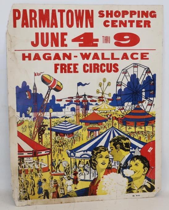 Parmatown Shopping Center Hagan-Wallace Free Service Cardboard Advertising Sign With Circus (1 of 4)