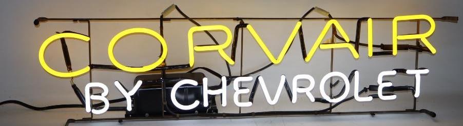 Corvair by Chevrolet Dealership Window Neon: 40" x 11" x 3", in working condition