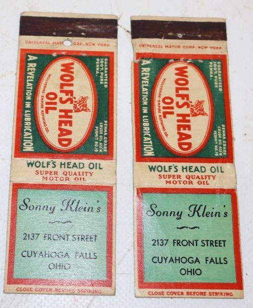 Group of 2 Wolf's Head Oil Advertising Matchbooks: 4.5" x 1.5", empty