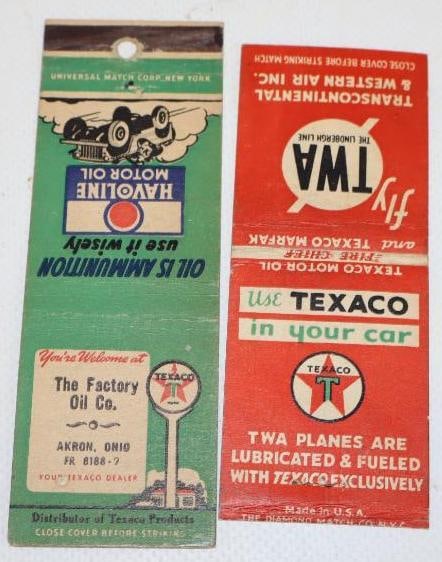 Group of 2 Texaco and Havoline Advertising Matchbooks: largest 4.5" x 1.5", empty