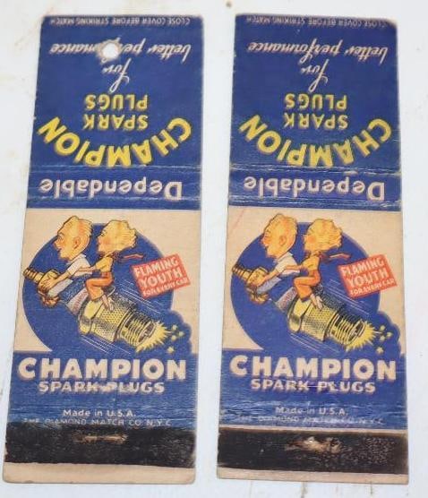 Group of 2 Champion Spark Plugs Advertising Matchbooks: 4.5" x 1.5", empty
