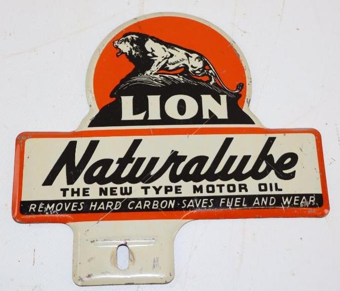 Lion Naturelube Motor Oil Advertising License Plate Topper (1 of 2)