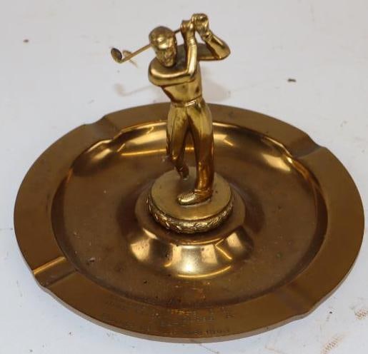 1947 Brass Runner Up Golf Ash Tray: 7.5x7.5x5.5