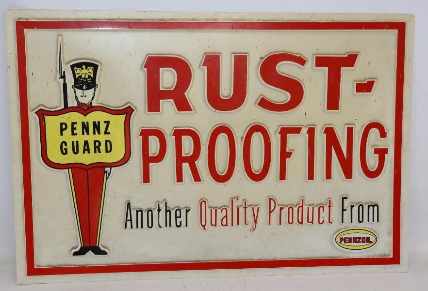 Embossed Plastic Pennzoil Rust-Proofing Advertising Sign: 34x23
