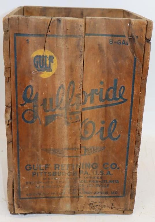 Gulfpride Oil Square 5 Gallon Advertising Wooden Shipping Crate (1 of 4)