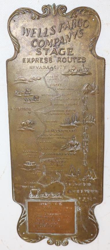 Wells Fargo Company Stage Express Route Brass Embossed Plaque (1 of 2)